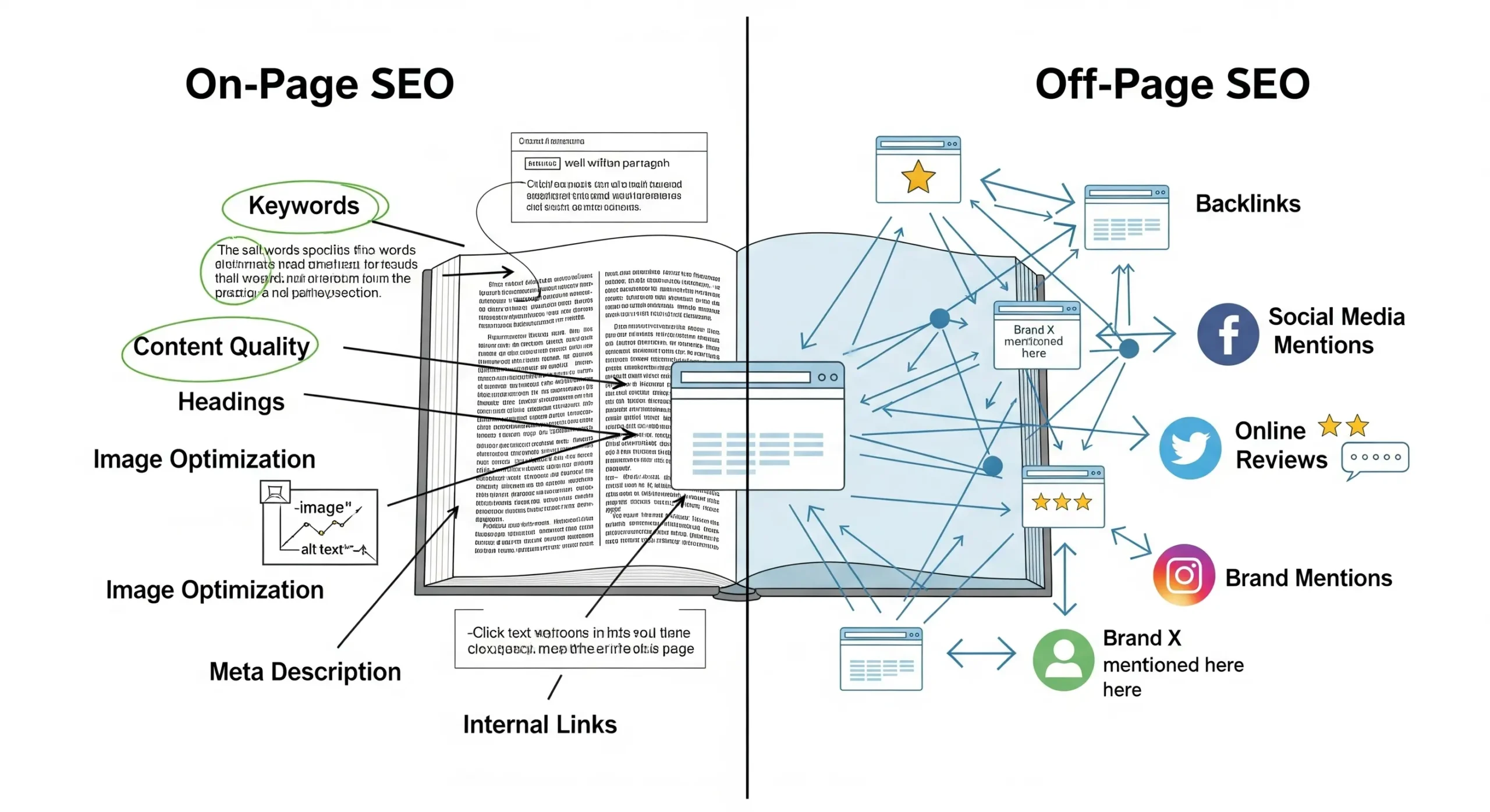 On-Page SEO vs Off-Page SEO explained with candy shop example